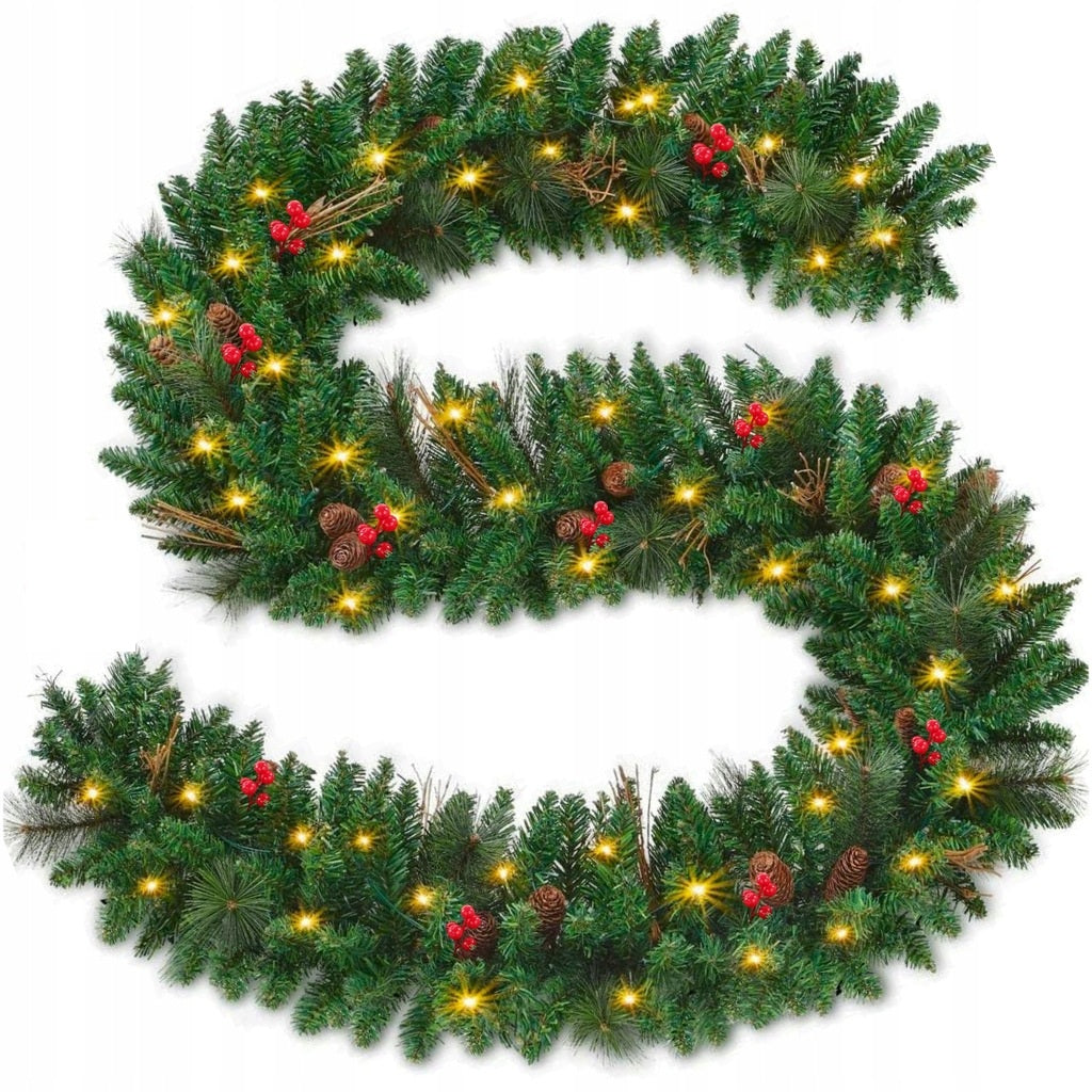 Girlanda Choinkowa LED 300cm - 100 LED Gęsta Zielona z Jarzębiną