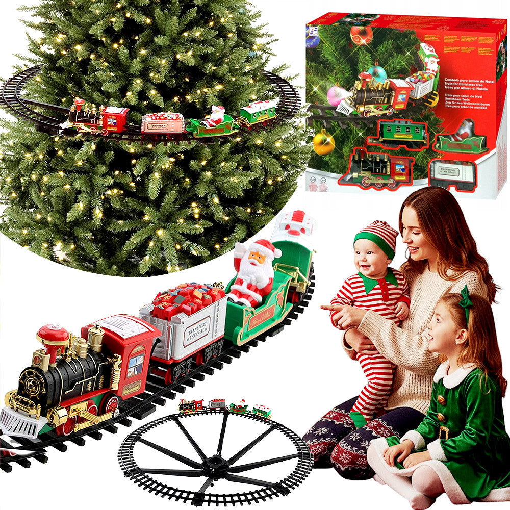 KOLEJKA ŚWIĄTECZNA LED Z DŹWIĘKIEM, POCIĄG NA TORY POD CHOINKĘ
