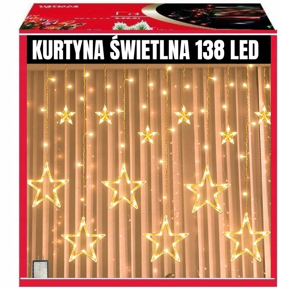 Kurtyna Świetlna LED - Gwiazdki (4m) - Ściana Światła na Okno i Ścianę