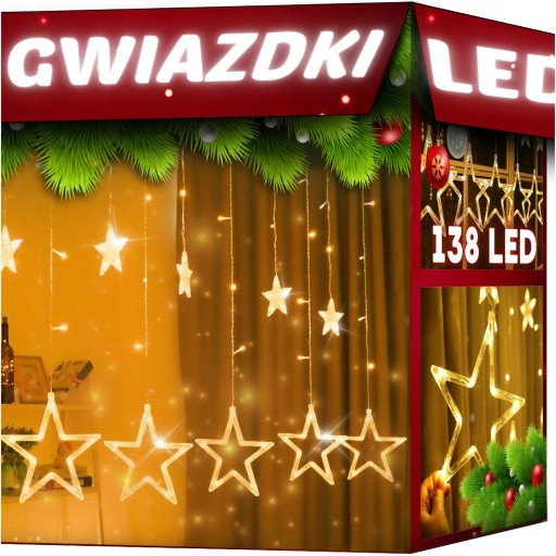 Kurtyna Świetlna LED - Gwiazdki (4m) - Ściana Światła na Okno i Ścianę